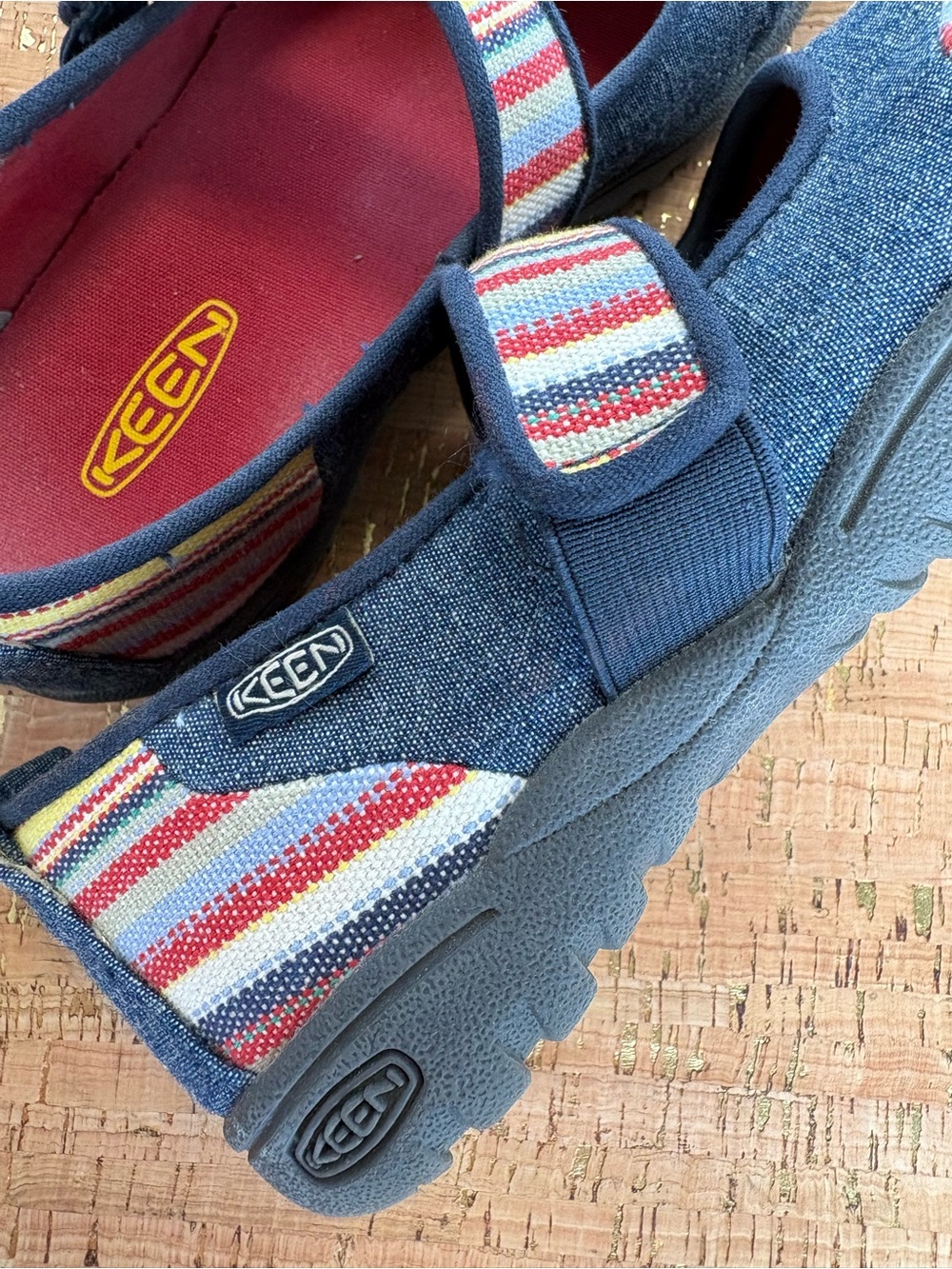 Keen Kids Mary Jane Sneakers in Navy with Red, Yellow & Blue Stripes - Picture 6 of 8